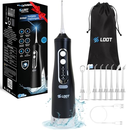 Advance Black Cordless Dental Water Flosser with 4 Modes & 8 Tips - 310ML
