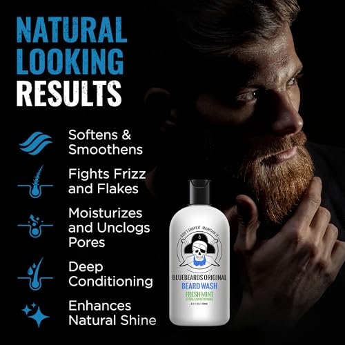 Bluebeards Original Fresh Mint Beard Care for Men, 8.5 oz. - Natural Peppermint Oil Formula for Deep Cleansing, Softening, and Conditioning Beard and Skin - Made in USA