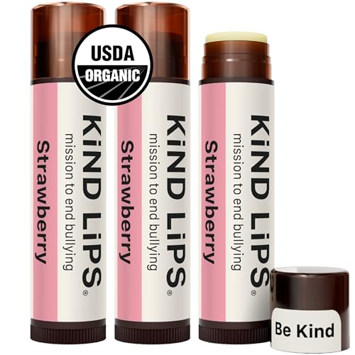 Kind Lips Strawberry Organic Lip Balm Natural Moisturizing Lip Care 3 Pack