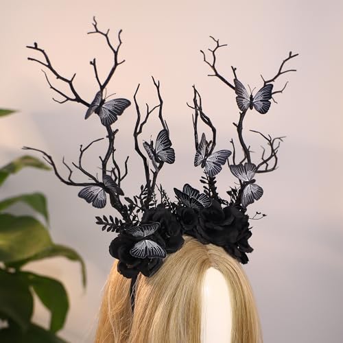 Black Butterfly Branch Headband - Handmade Forest-Themed Hair Accessory for Women & Girls - Variation: Black-Butterfly