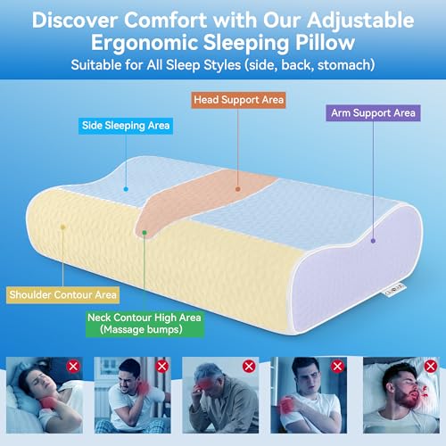 King Size Cervical Neck Pillow with Cooling Cover - Adjustable Memory Foam Support