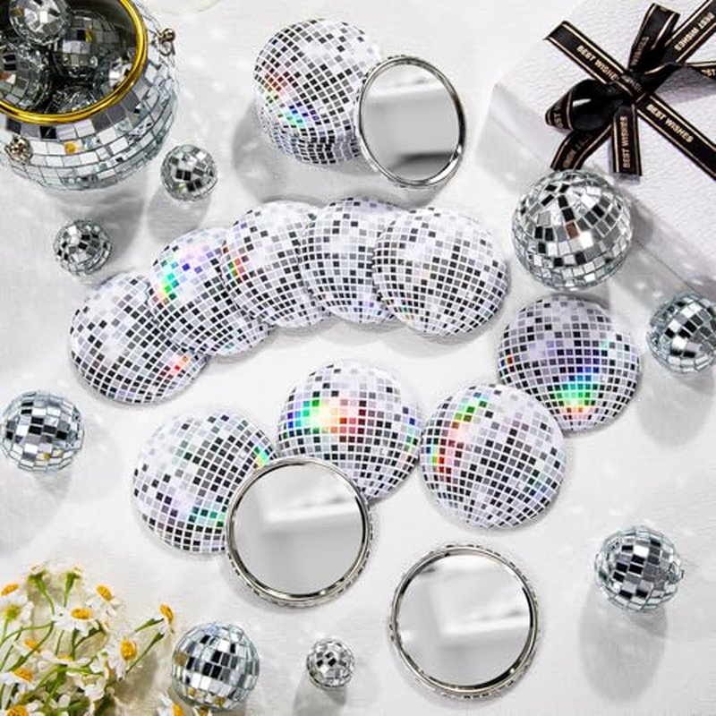 24 Pcs Disco Ball Compact Mirror, Small Round Disco Makeup Mirror Bulk for Party Favors Women