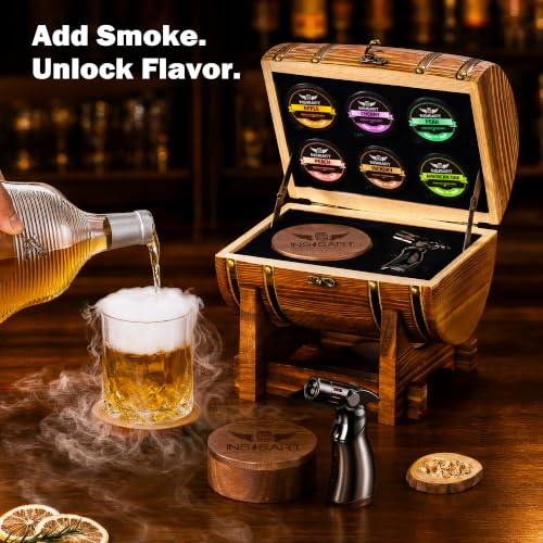 INSISART Charred Whiskey Smoker Kit with Barrel - Old Fashioned Cocktail Infuser