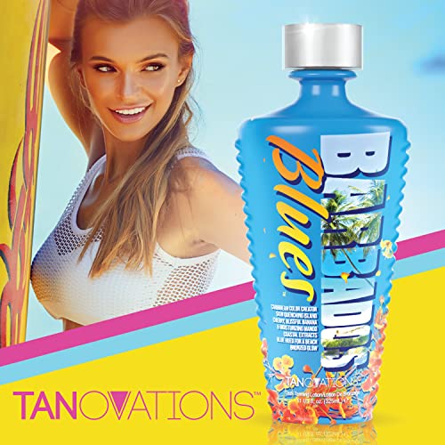Tanovations Barbados Blues Tanning Lotion - Caribbean Color Creator Skin Quenching Island Cherry, Blissful Banana & Moisturizing Mango Coastal Extracts Blue Hued for a Beach Bronzed Glow - 11 oz.