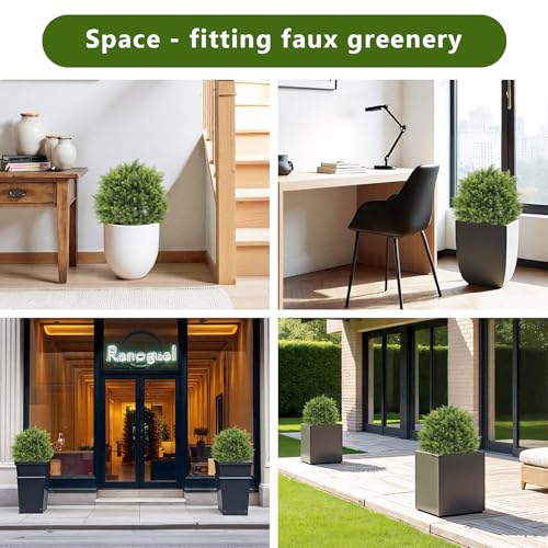 Artificial Outdoor Topiary Trees - 24 Inch Faux Cedar Ball Set of 2 - Green
