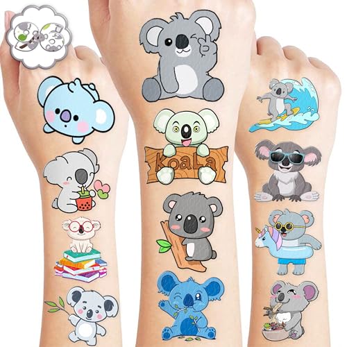 96PCS Koala Temporary Tattoos for Kids - Cute Birthday Party Supplies, Fun Stickers for Boys & Girls, Classroom Prizes, Themed Party Favors, Fun Kids Gifts