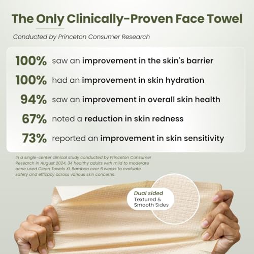 Clean Skin Club Bamboo Viscose Clean Towels¢ç XL 100% USDA Biobased Face Towel, Disposable Face Towelette, Makeup Remover Dry Wipes, Ultra Soft, 50 Ct, 1 Pack