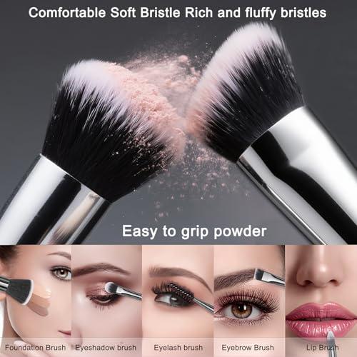 Black 18-Piece Professional Makeup Brush Set with Travel Case for Face & Eyes