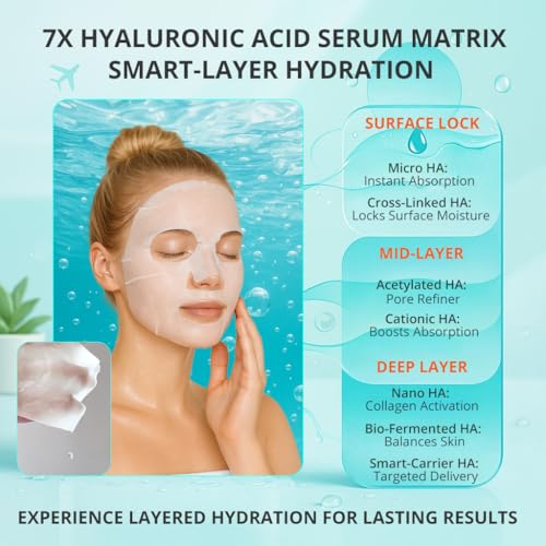 GONIM 10 Pack Korean Hydrating Sheet Masks with Hyaluronic Acid Serum