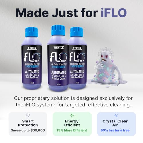 iFLO Smart AC Drain Line Cleaner Cartridge 36oz Pack of 3 - 9 Months Supply