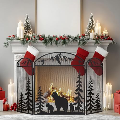 Hogardeck 48x30 Fireplace Screen with Polar Bear for Brick Fireplace Safety & Decor