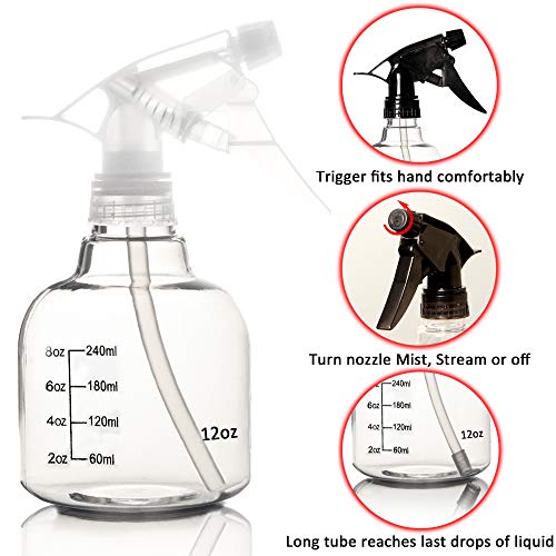 Youngever 6 Pack Empty Plastic Spray Bottles, Spray Bottles for Hair and Cleaning Solutions (12 Ounce)