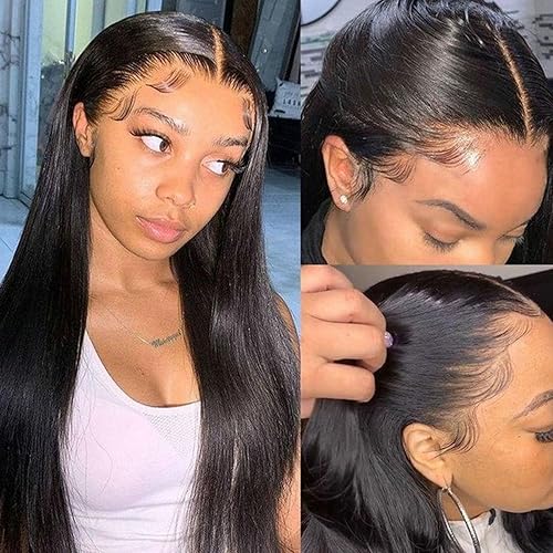 30 Inch Black Synthetic Lace Front Wig with Baby Hair - Light Yaki, Glueless, Pre-Plucked, Natural Hairline for Women - Variation #30 Inch Black