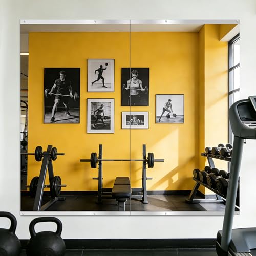 48 x 28 Inch Wall-Mounted Home Gym Mirrors Set - Clear HD Reflection, Safety Glass