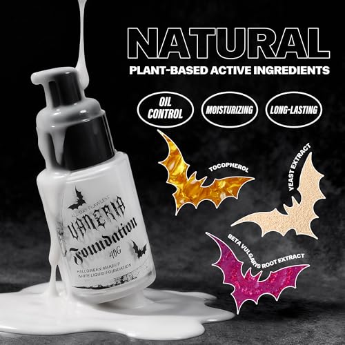 VANERIA White Foundation Liquid, Face Makeup Full Coverage Waterproof, Mixer Use or White Base for Goths, Vampires, Clowns. 30ML