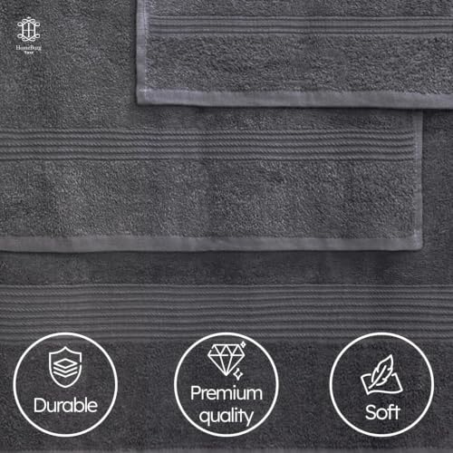 HomeBurg Dark Grey Cotton Towel Set - 8-Piece Absorbent Bath & Hand Towels with Washcloths