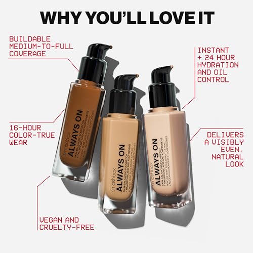 Smashbox Always On Skin-Balancing Foundation | Medium-To-Full Coverage Foundation | Hyaluronic Acid with a Natural-Looking, Second-Skin Finish, 1 Fl Oz