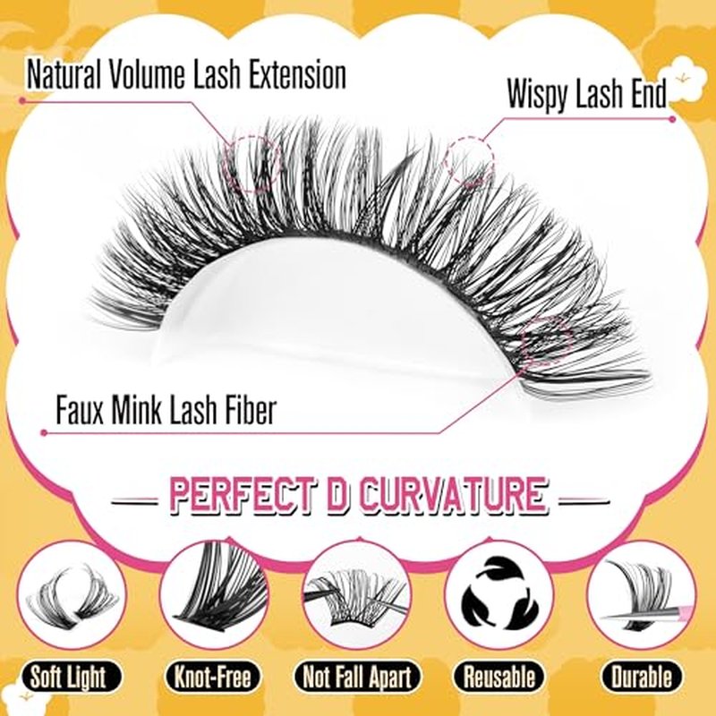 Calphdiar DIY Lash Extension Kit Wispy Eyelash?Extension Kit D Curvature Lash?Clusters Kit 8-16mm 474pcs Lashes Extension Kit with Lash Bond and Seal, Lash Tweezers, Eyelash Brush(40+60+80+100D)