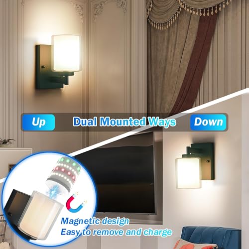 Wireless RGB Dimmable Wall Sconce Set of 2 with Remote - Black | Rechargeable Bathroom & Mirror Lighting