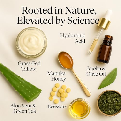 Unscented Beef Tallow Face Moisturizer with Honey & Hyaluronic Acid - 4oz