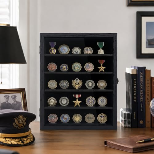 Black 18x24 Wooden Shadow Box Frame with Removable Shelves - Deep Display Case for Medals Keepsakes