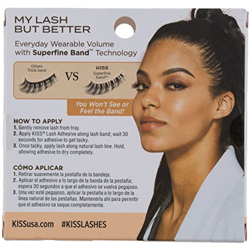 Kiss My Lash But Better No Filters Pack of 6 - Natural-Looking Reusable False Eyelashes, Invisible Band, Day-to-Day Wear