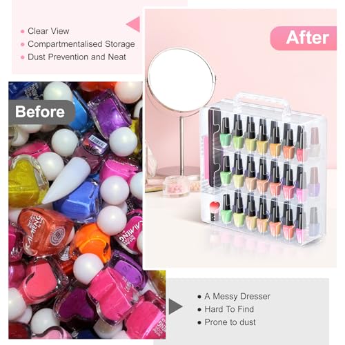 2 Pack Clear Nail Polish Organizer Case with Adjustable Dividers for 48 Bottles