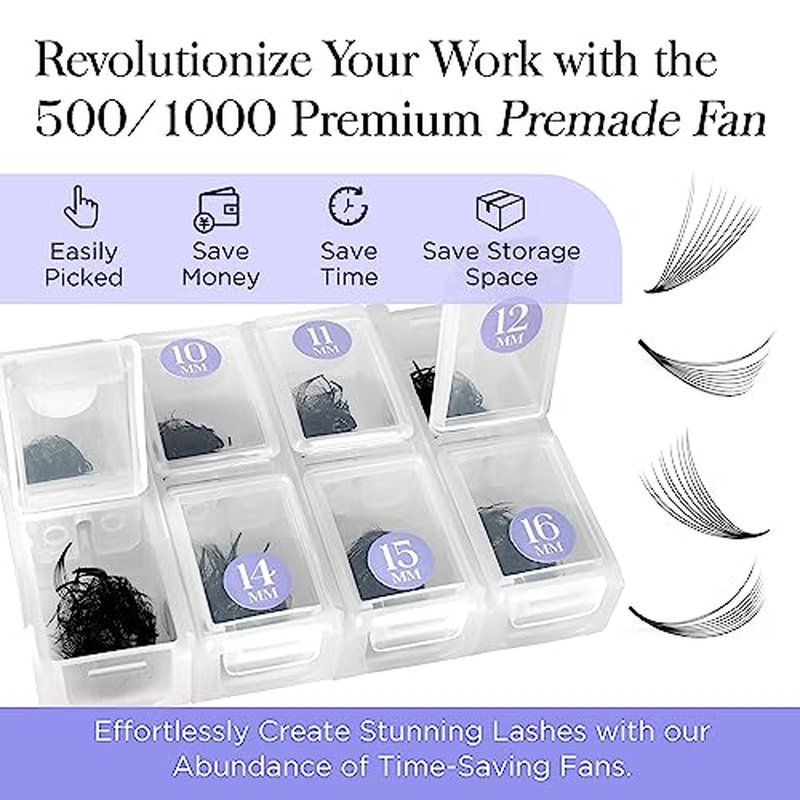 BEYELIAN 500 Fans Premade Fans Eyelash Extensions 0.07mm 10D/20D C/D Curl Volume Lash Extensions Pre Made Fans Lash Extensions Handmade Promade Loose Fans Thin Base 9-16mm Mixed