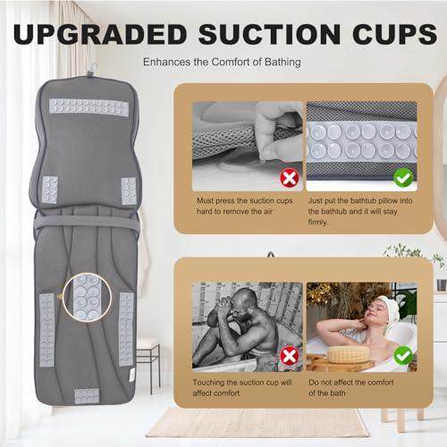 Gray Extra Long Bath Pillow with Lumbar Support - 4D Air Mesh Spa Cushion