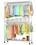 X-Large White Clothes Rack with Shelves & Wheels - Heavy Duty Garment Organizer
