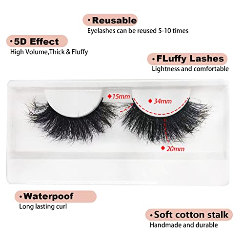 Mink Lashes Fluffy Wispy Thick Eyelashes Mink Faux, 20mm/25mm Long Dramatic D Curl Strip Lashes Cat Eye 3D Big False Eyelashes Pack