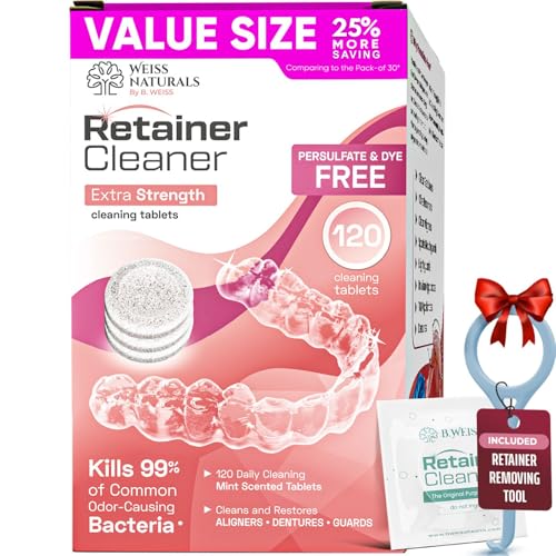 Dye-Free Retainer & Night Guard Cleaning Tablets - Mint Scent, 120 Count (4-Month Supply) - Invisalign & Odor Removal