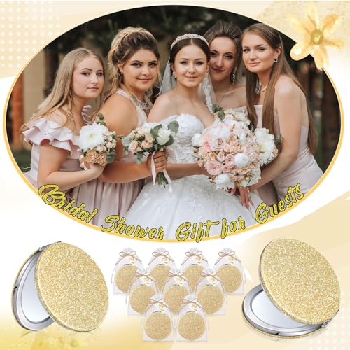 60 Champagne Compact Magnifying Mirrors Gift Set with Thank You Cards & Rope - Bridal & Wedding Party Favors