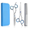 ULG Kids Hair Cutting Scissors 6.5" Safety Round Tip Haircut Kit - Blue 4pcs Set
