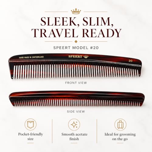 Speert #20 Handmade Swiss Tortoise Acetate Wide Tooth Hair Comb for Thick & Curly Hair - Variation #20