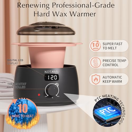 KOTAMU Waxing Kit for Women & Men with Digital Wax Pot & 4oz Pack of 4, Black
