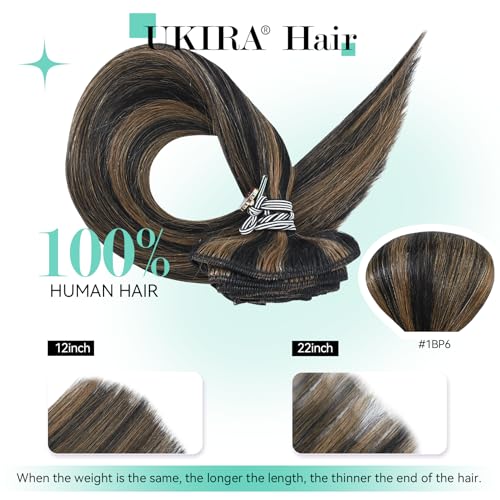 Ukira 18 Inch Balayage Hair Extensions - Natural Black & Chestnut Brown, 75g, 7pcs (Variation #1BP6)