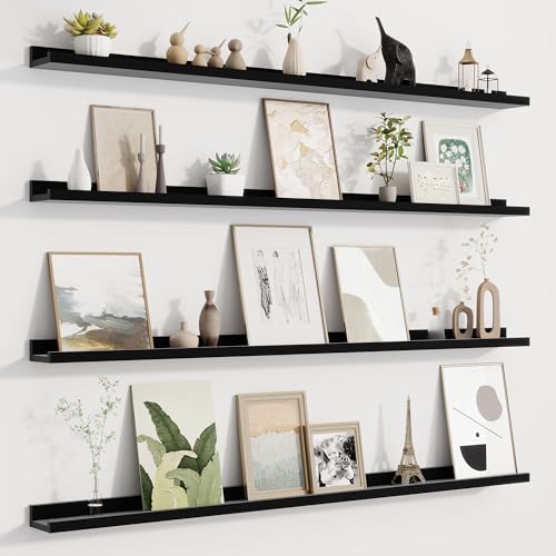 Floating Picture Ledge Shelf Set of 4 - 48 Inch Wall Mount Book & Photo Display, Black Variation of THIS listing