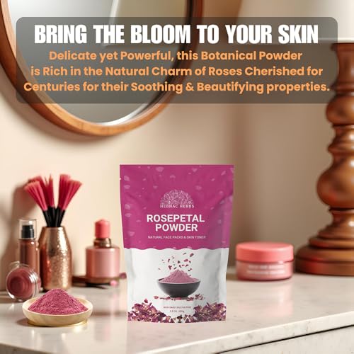 Rose Petal Powder 100g | 100% Pure Rose Petal Powder for Skin | Vegan, Non GMO, Gluten Free.