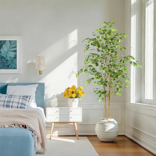 Nafresh 5ft Tall UV-Resistant Ficus Tree Artificial, Realistic Smooth Leaves, Indoor/Outdoor Faux Ficus
