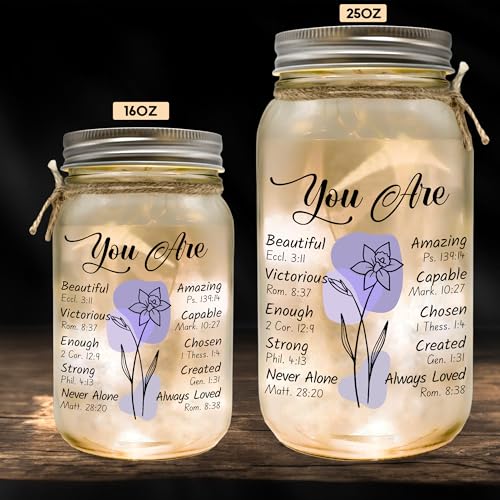 Religious Gifts for Women Christian Mason Jar Lamp Extra-Large - Christmas Inspiration for Mom Bible Encouragement Gifts for Women - Faith Jar 25oz Easter Mothers Day Bible Scripture for Mom Nana