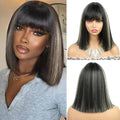 Goodear 10 Inch Straight Bob Wig with Bangs - Brown Highlights, Glueless Synthetic Wig RSP08#