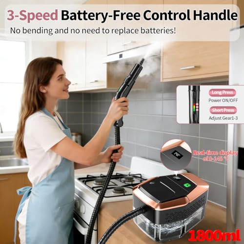 High-Pressure Handheld Steam Cleaner with 3 Adjustable Settings & Large 1.8L Tank