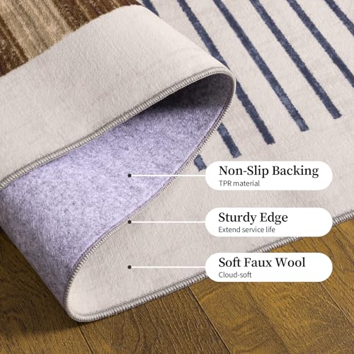 YIHOUSE Beige Brown 8x10 Modern Abstract Washable Area Rug for Living Room