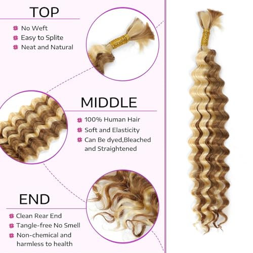 Highlight Blonde Deep Curly Braiding Hair 16 Inch Human Hair for Boho Braids - 150g
