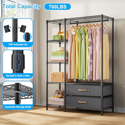 Black Heavy Duty Freestanding Clothes Rack with Fabric Drawers - Adjustable & Portable, 72 Inch Height