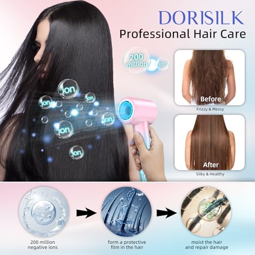 Aurora Pink Blue Ionic Hair Dryer - High-Speed 110,000 RPM Portable Blow Dryer for Salon & Home Use