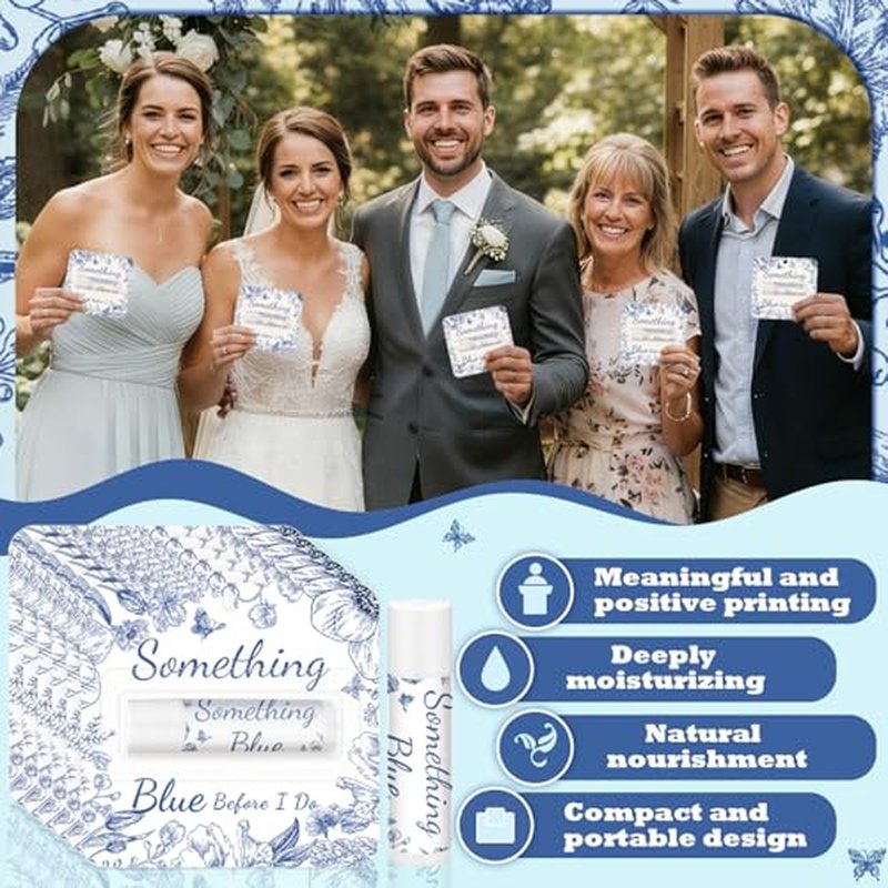 48 Pcs Something Blue Before I Do Gifts for Guests Something Blue Lip Balm Floral Wedding Party Favors Bridal Shower Travel Size Lip Balm Party Supplies for Bridesmaid Bachelorette Souvenirs