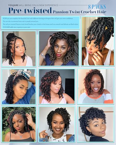 Youjare 10-Inch Pre-Looped Passion Twist Crochet Hair Extensions 27# Pack of 8