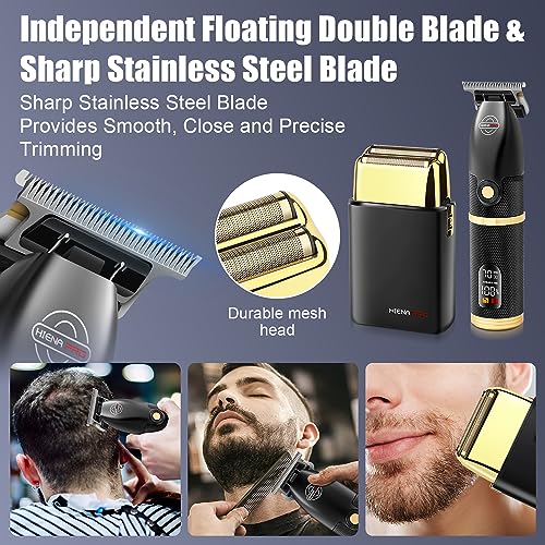 HIENA PRO Hair Trimmers and Foil Shaver for Men Kit,Men Professional Cordless Barbers Hair Clippers with LCD Display,Black Gold Zero Gapped Hair Trimmer, Double Foil Shaver